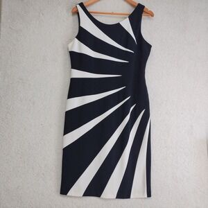 Joseph Ribkoff Dress Womens 14 Black White Sunburst Sheath Sleeveless Knee